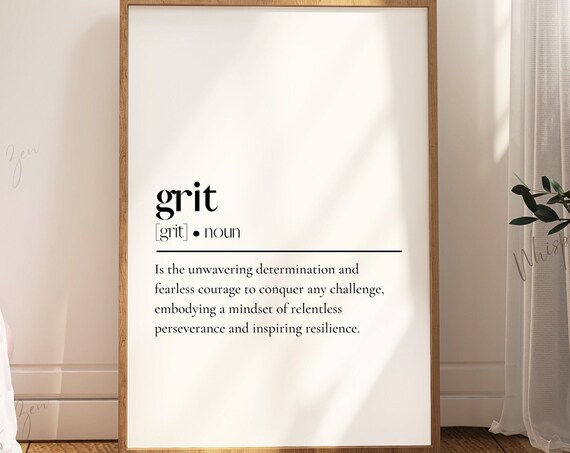 Grit Wall Art Poster Inspirational Quotes Positive Affirmations Definition Print Mental Health