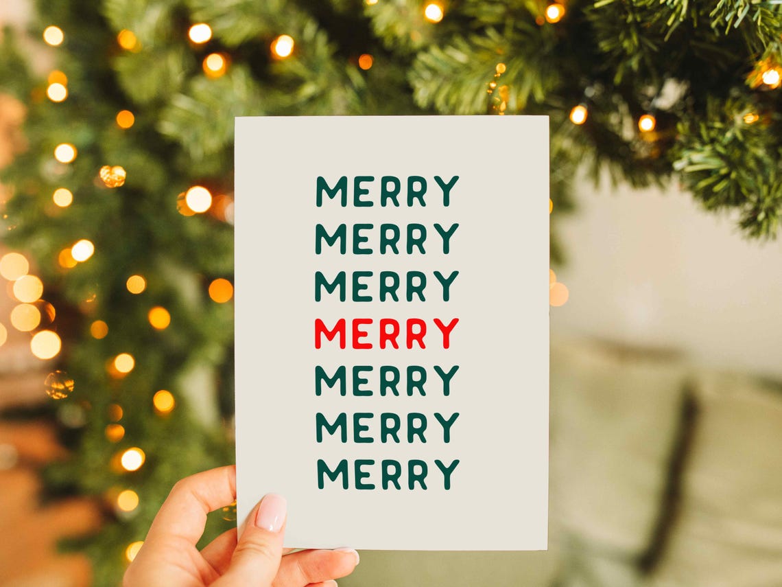 Bold Merry Merry Merry Stacked Retro Christmas Typography Poster - Image 2