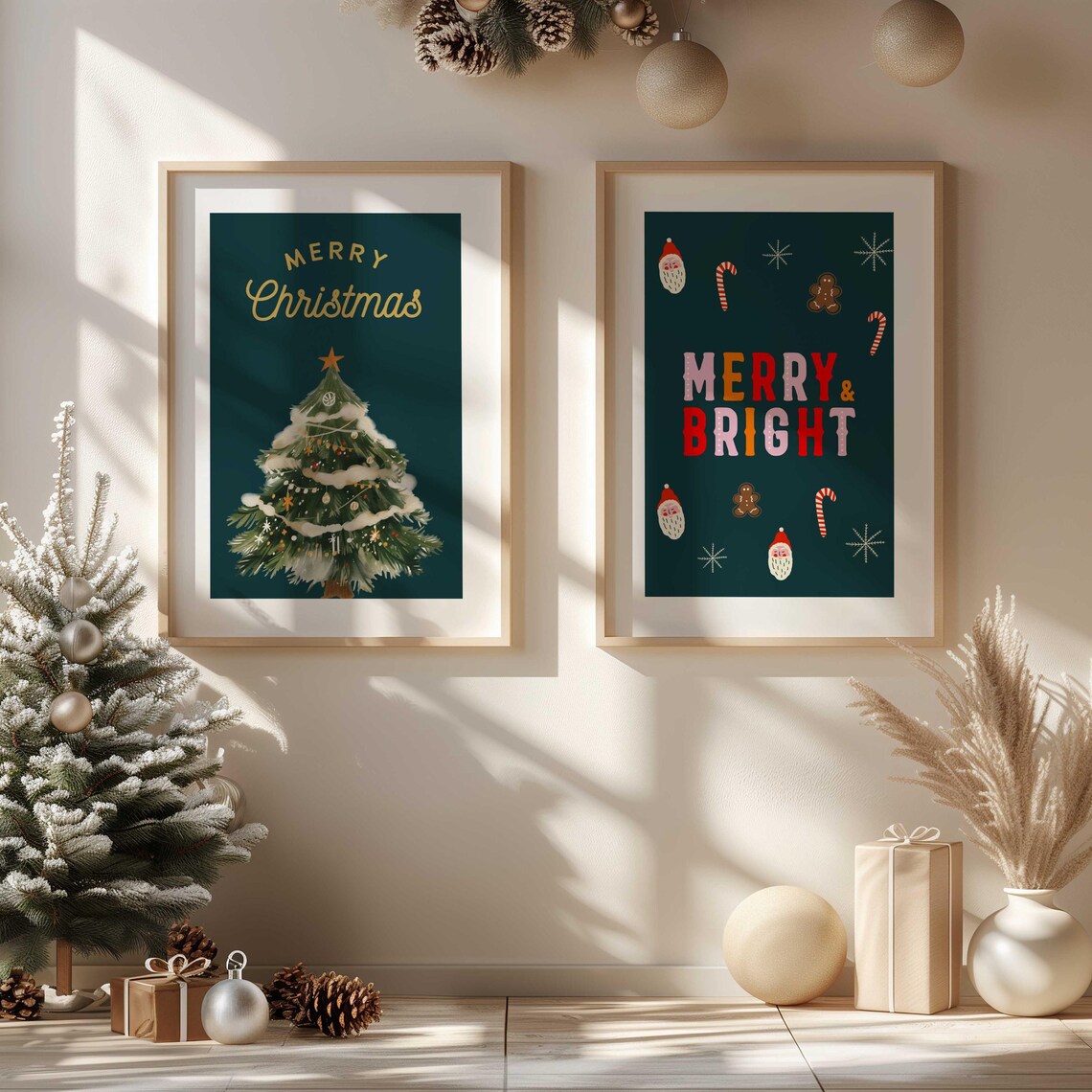Elegant Gold Merry Christmas Script Snowy Watercolor Tree Poster - Image 3