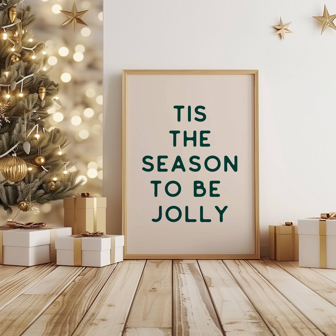 Cozy Minimalist Green Neutral Christmas Set Of 4 Winter Wall Art - Image 2