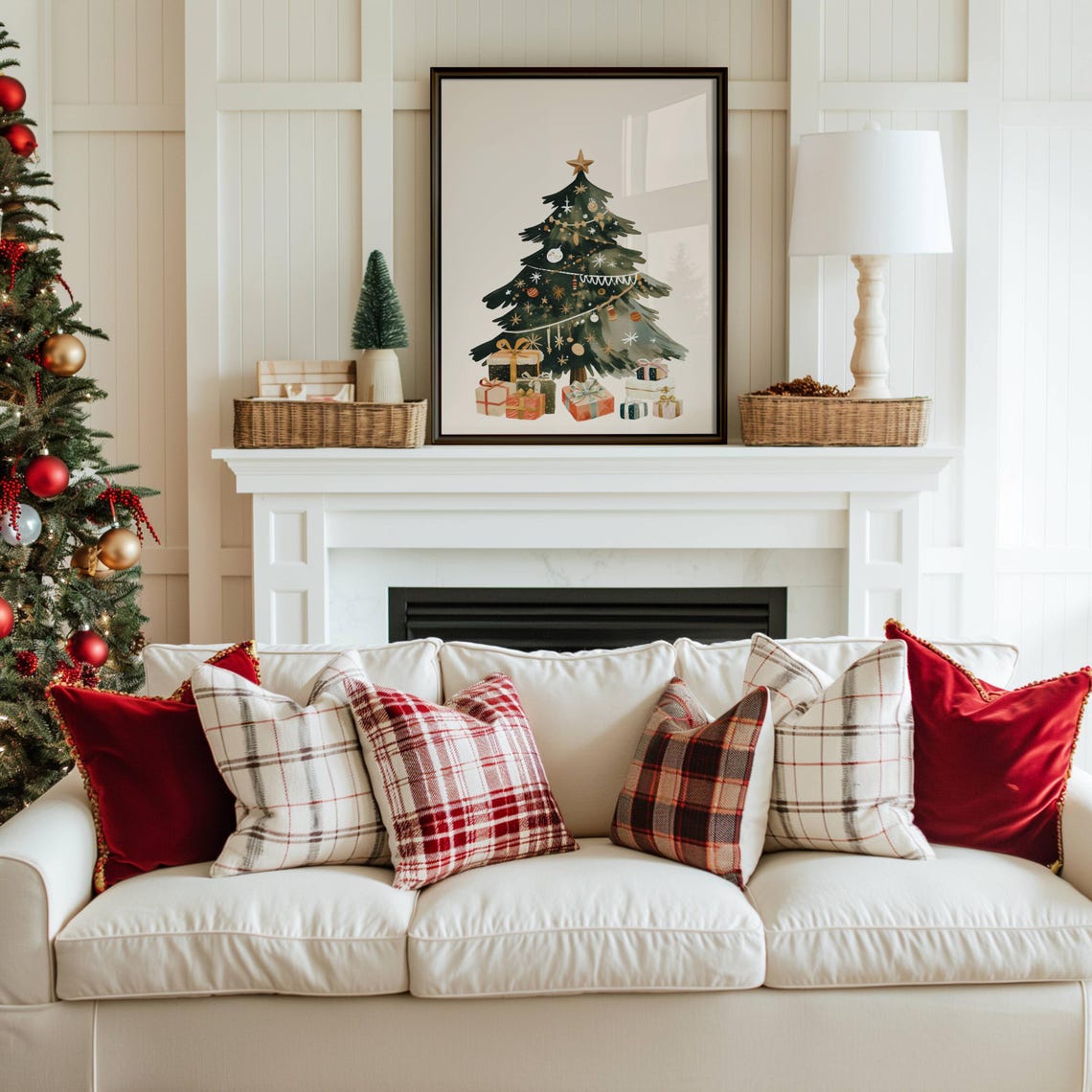 Cozy Watercolor Christmas Tree With Gifts Neutral Holiday Poster - Image 4