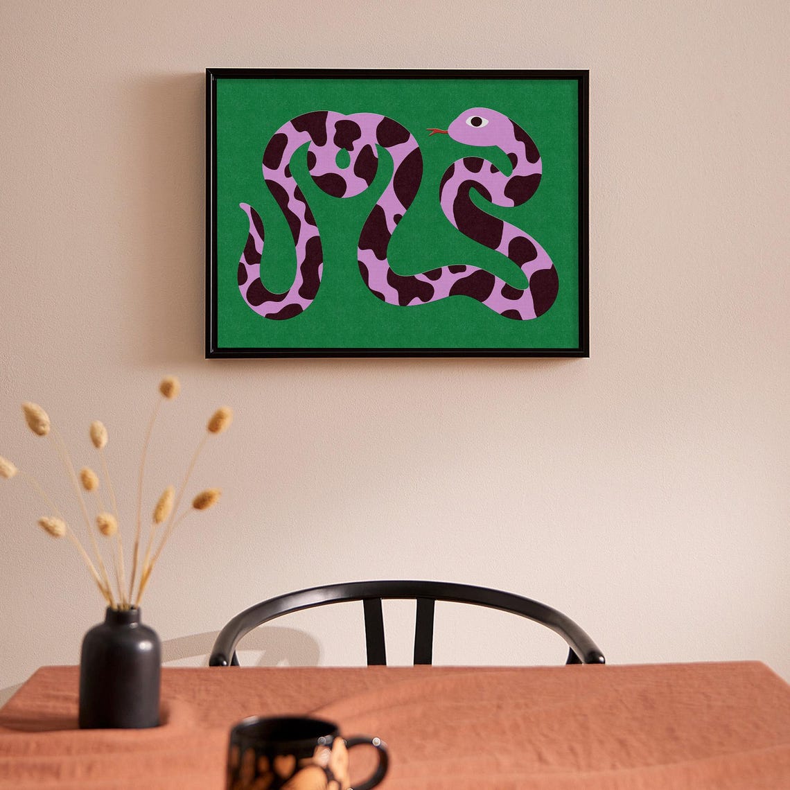 Pink Spotted Snake Quirky Colorful Reptile Illustration Art Print - Image 3