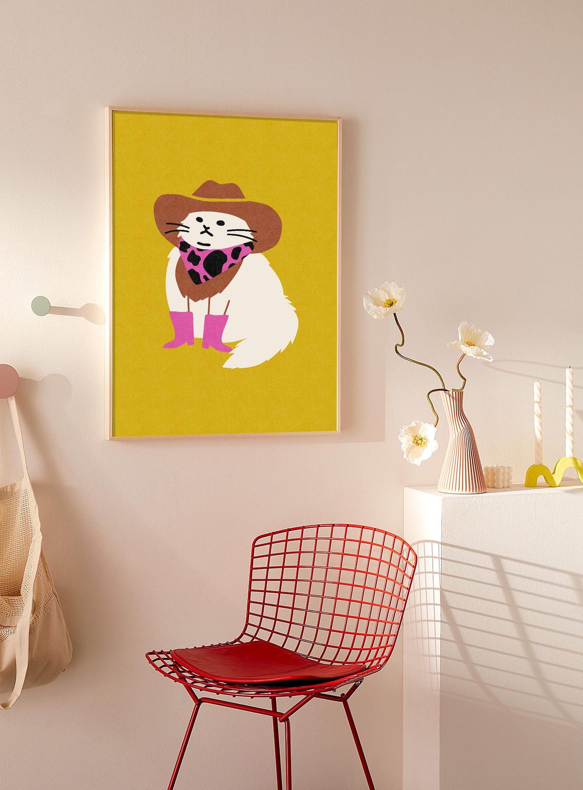 Cute Cowboy Cat Western Kitty Cowboy Hat Pink Boots Art Print - Image 4