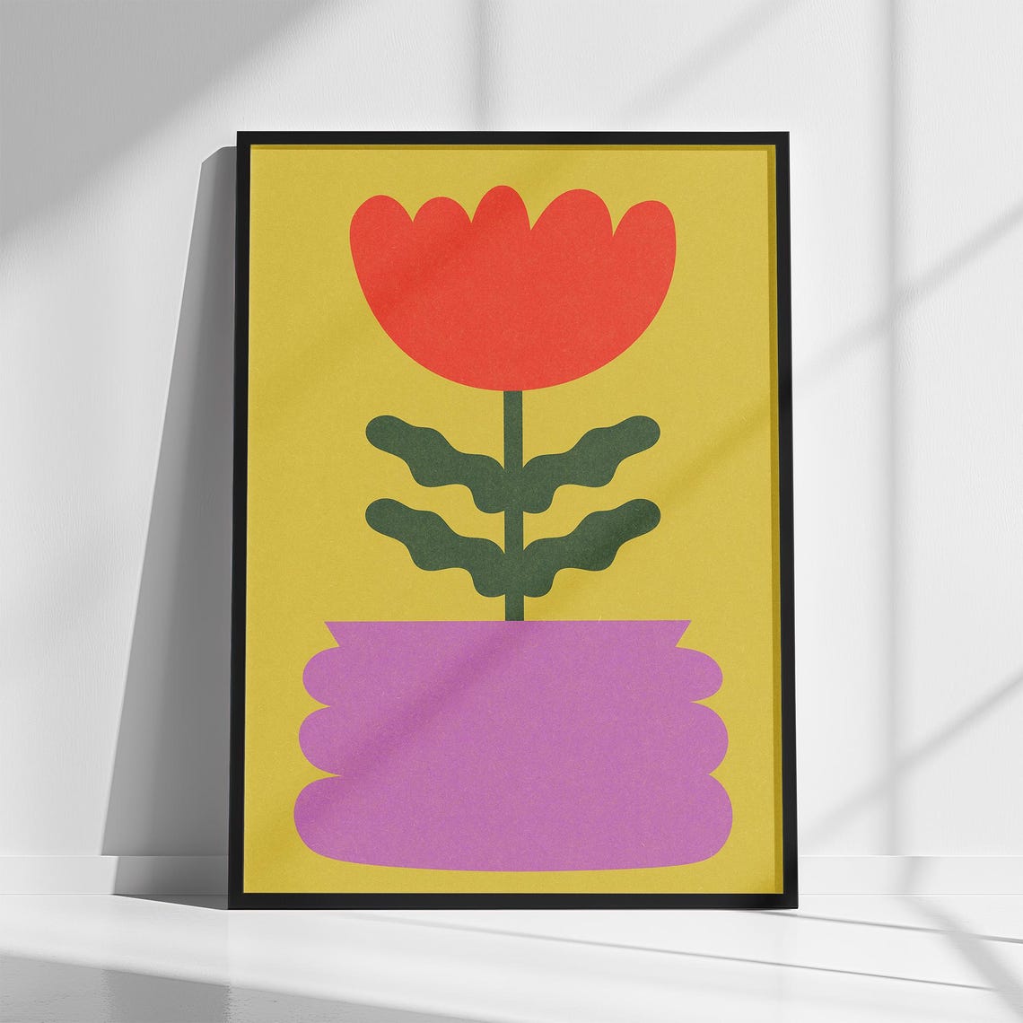 Bold Red Flower In Purple Vase Pop Art Botanical Modern Poster