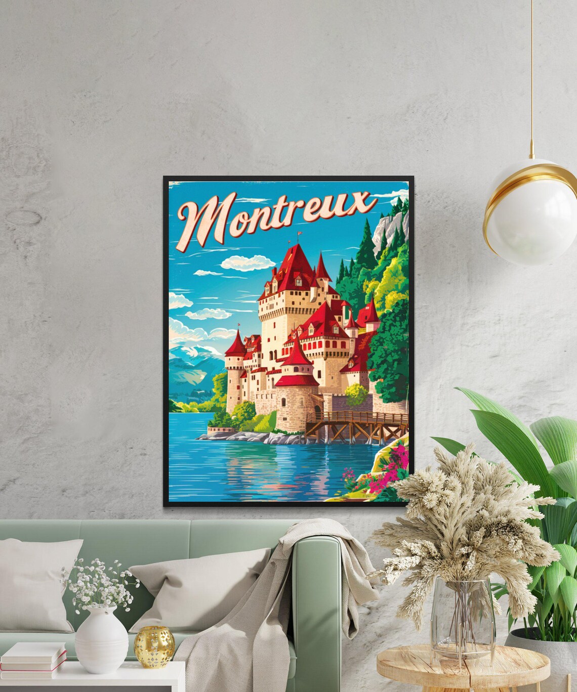 Montreux Switzerland Chillon Castle Lake Vintage Travel Poster - Image 3