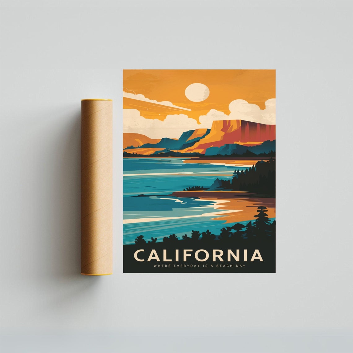 California Beach Day Coastal Sunset Cliffs Vintage Travel Poster - Image 3