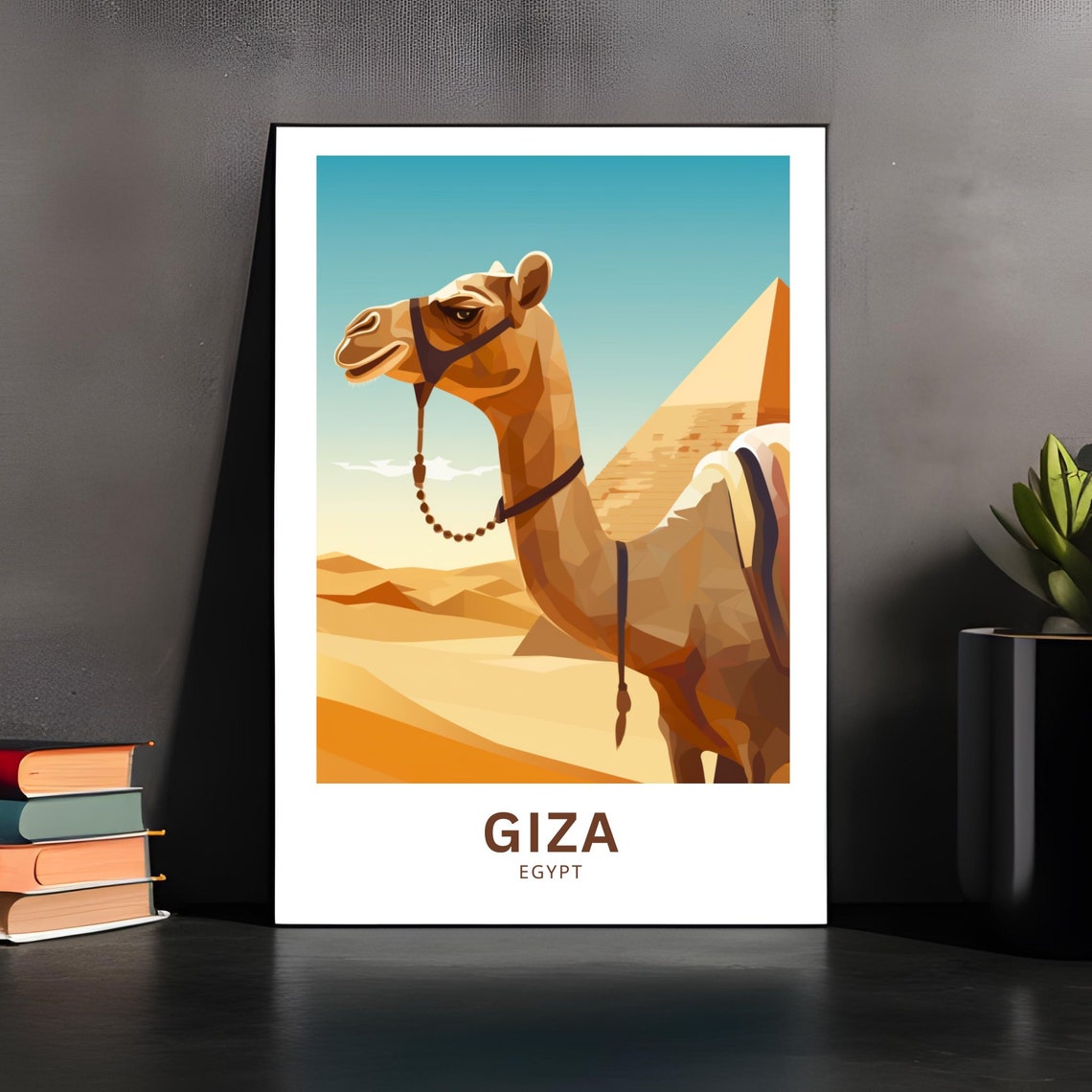 Giza Egypt Camel Portrait Pyramid Desert Golden Tones Poster - Image 3