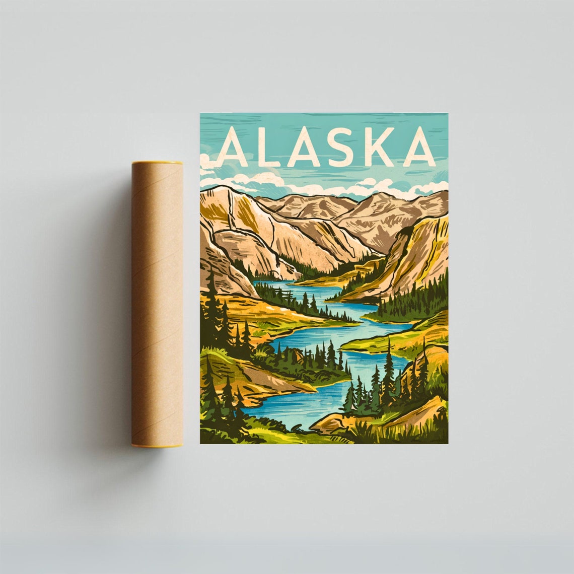 Alaska Mountain Valley River Wilderness Landscape Travel Poster - Image 3