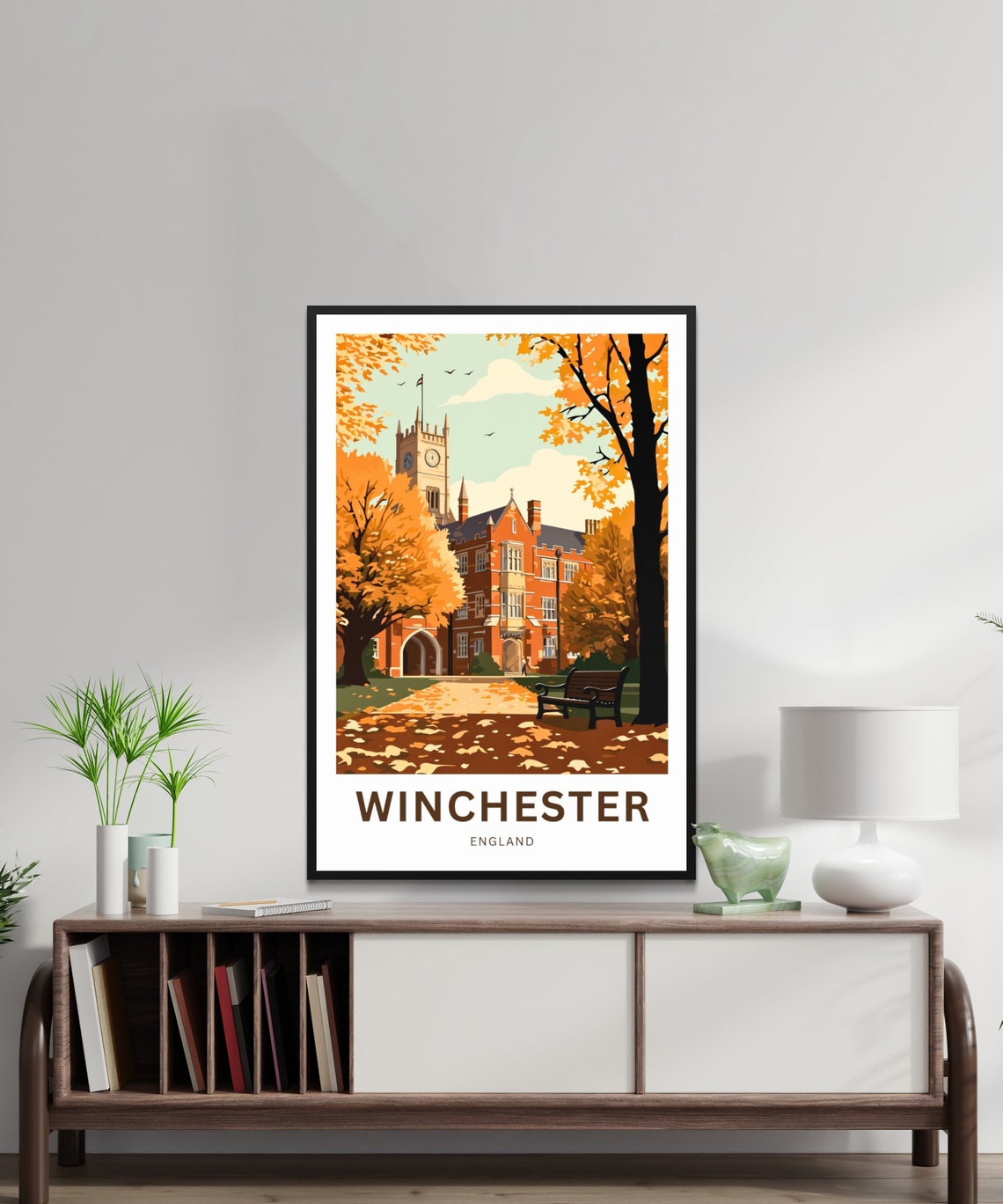 Winchester England Autumn Red Brick Clock Tower Campus Poster - Image 2