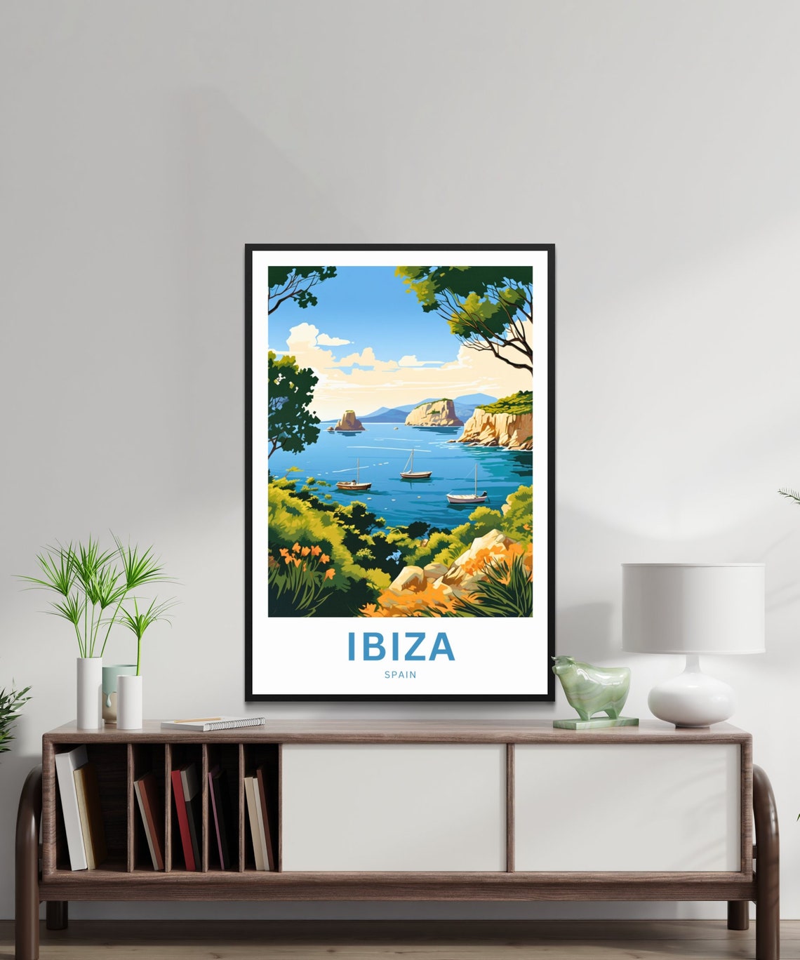 Ibiza Spain Sea Cliffs Sailboats Cove View Personalized Travel Poster - Image 2