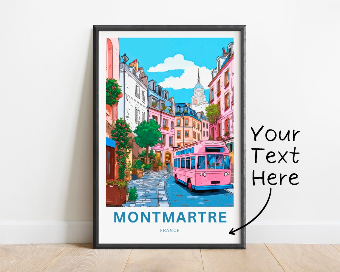 Personalized Montmartre Paris Pink Bus Vintage Street Scene Poster