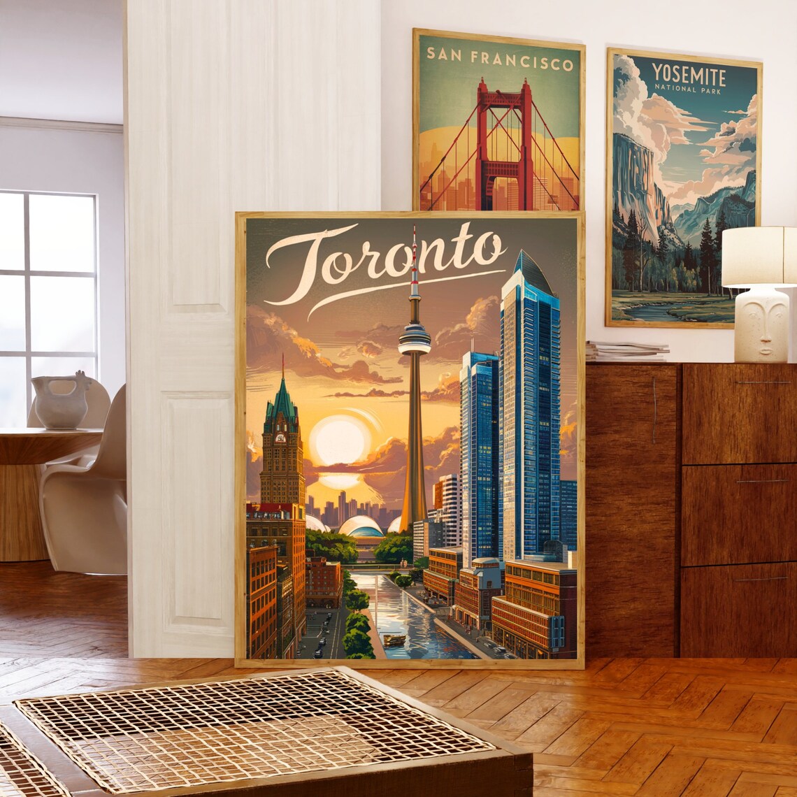 Toronto Canada CN Tower Skyline Script Vintage Retro Travel Poster - Image 5