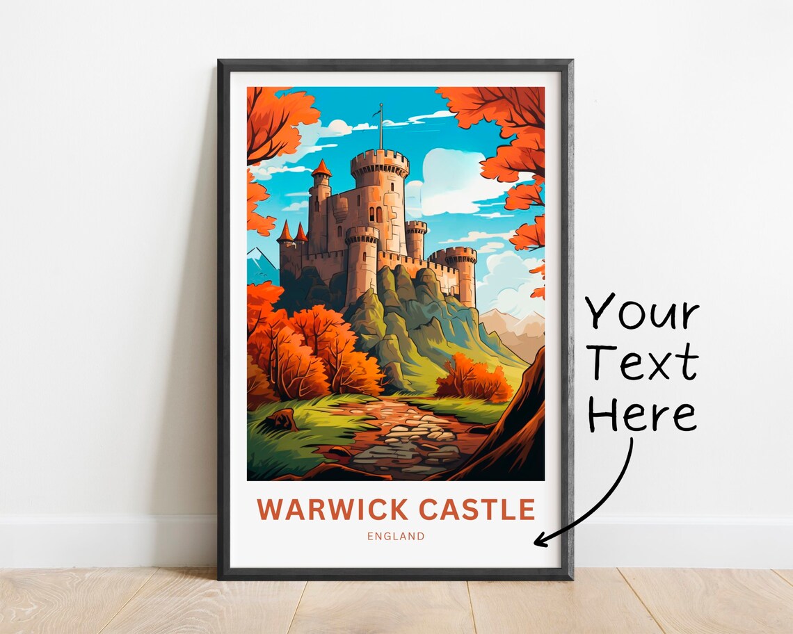 Personalized Warwick Castle England Autumn Vintage Travel Poster Gift