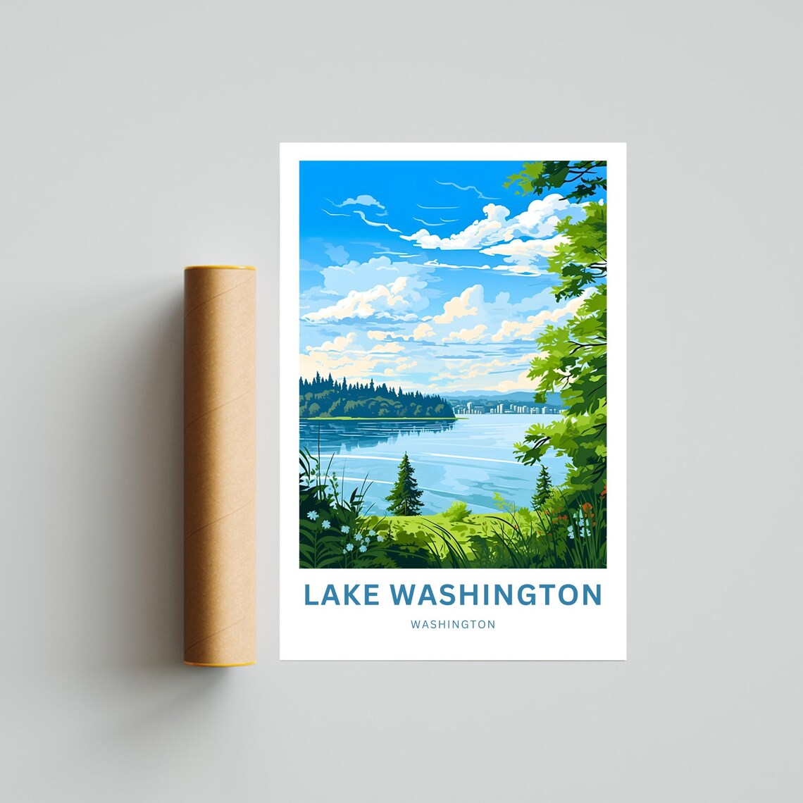 Lake Washington Personalized Lakeside City Skyline View Poster - Image 4