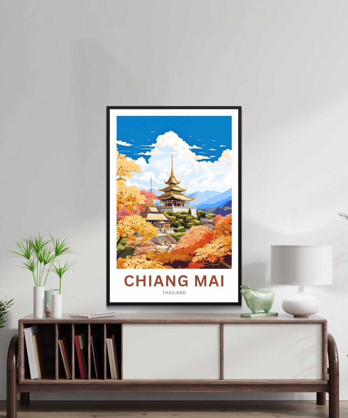 Chiang Mai Thailand Golden Temple Autumn Foliage Travel Poster - Image 2