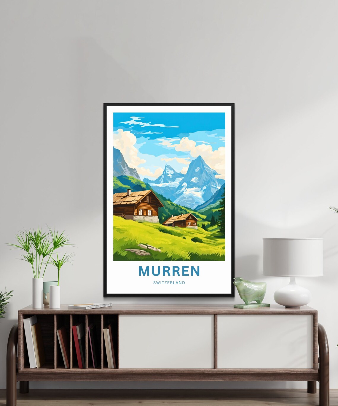 Murren Switzerland Snowcapped Peak Mountain Village View Poster - Image 3