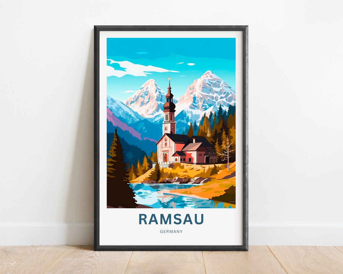 Ramsau Germany Lakeside Church With Snow Capped Peaks Poster