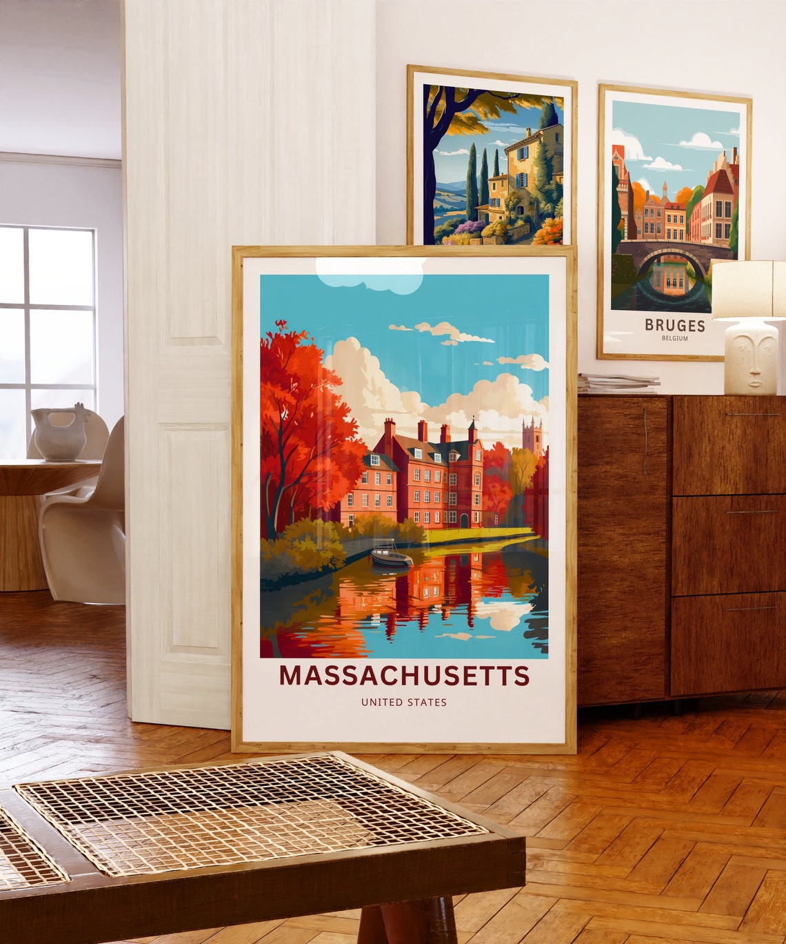 Personalized Massachusetts Historic Riverside Hall Autumn Poster - Image 5
