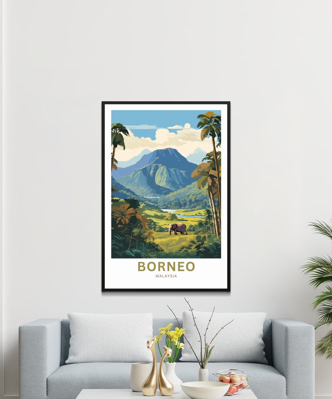 Borneo Malaysia Jungle Elephant Mountain Rainforest Travel Poster - Image 3
