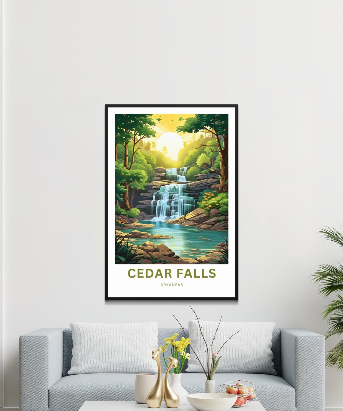 Cedar Falls Arkansas Golden Sunset Falls Forest Travel Poster - Image 3