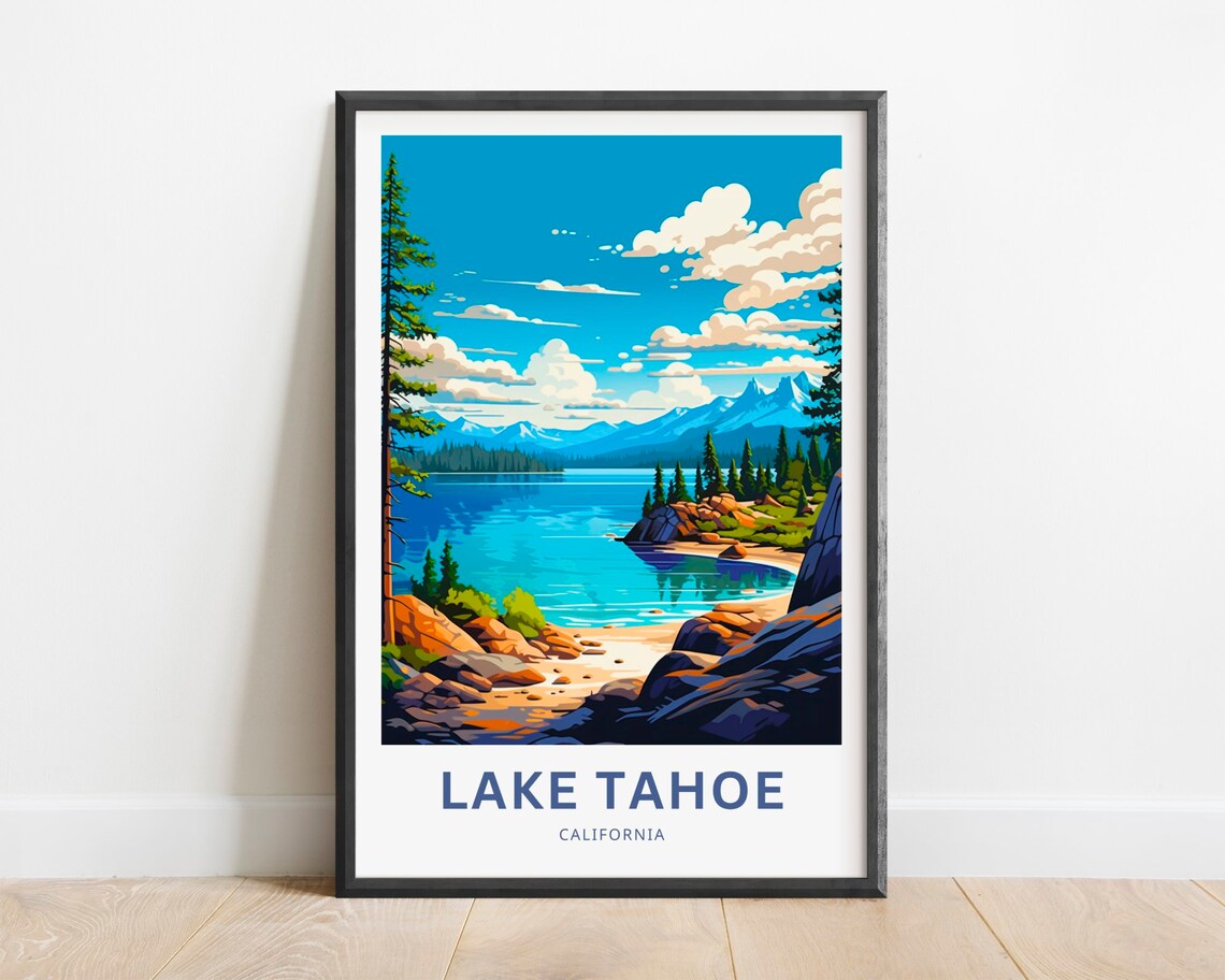 Lake Tahoe California Turquoise Alpine Pines Lake Travel Poster