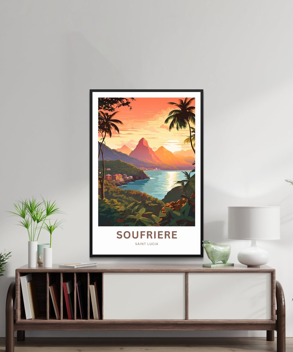 Personalized Soufrire Travel Print Soufriere Poster Saint Lucia Wall Art Framed Present Gift Caribbean Present Custom Text - Image 2