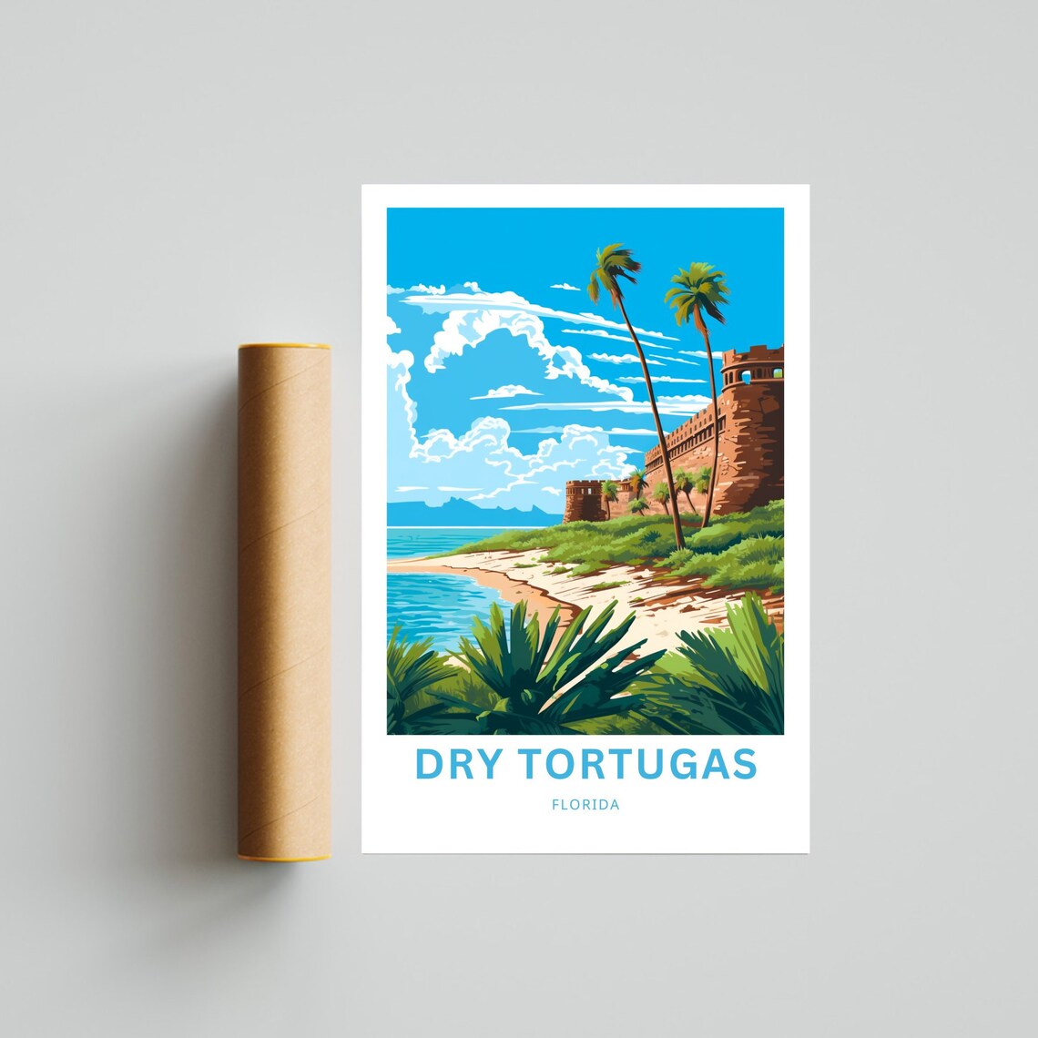 Dry Tortugas Florida Travel Poster Fort Walls Palm Shore Island Art - Image 4