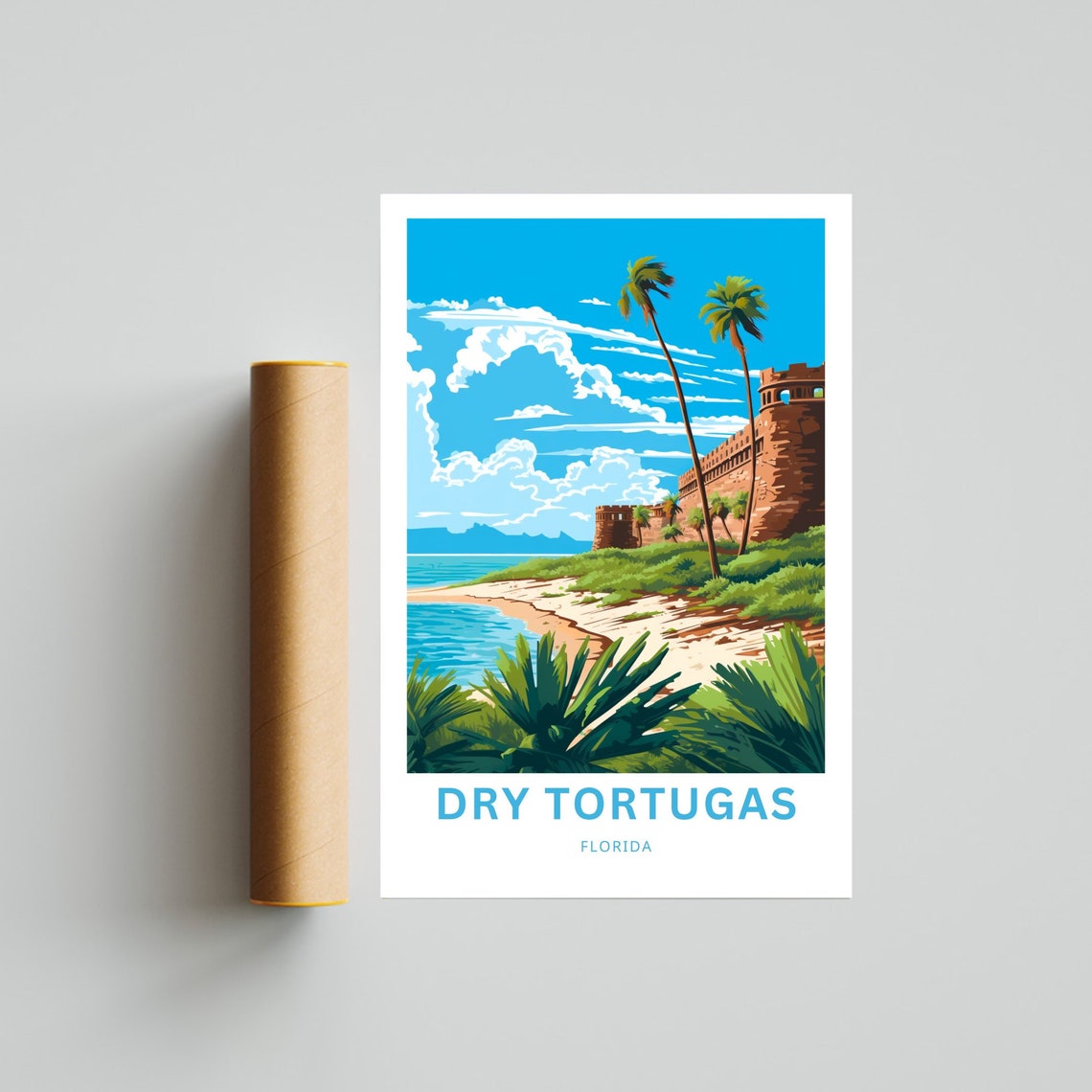 Personalized Dry Tortugas Florida Fort Beach Palms Custom Poster - Image 4