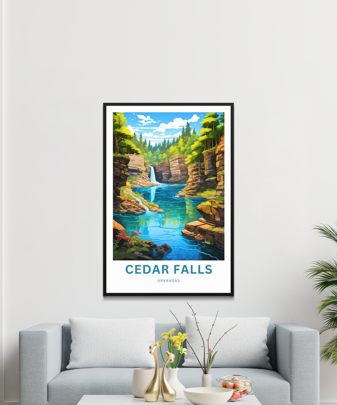 Cedar Falls Arkansas Red Rock Canyon River Falls Travel Poster - Image 3