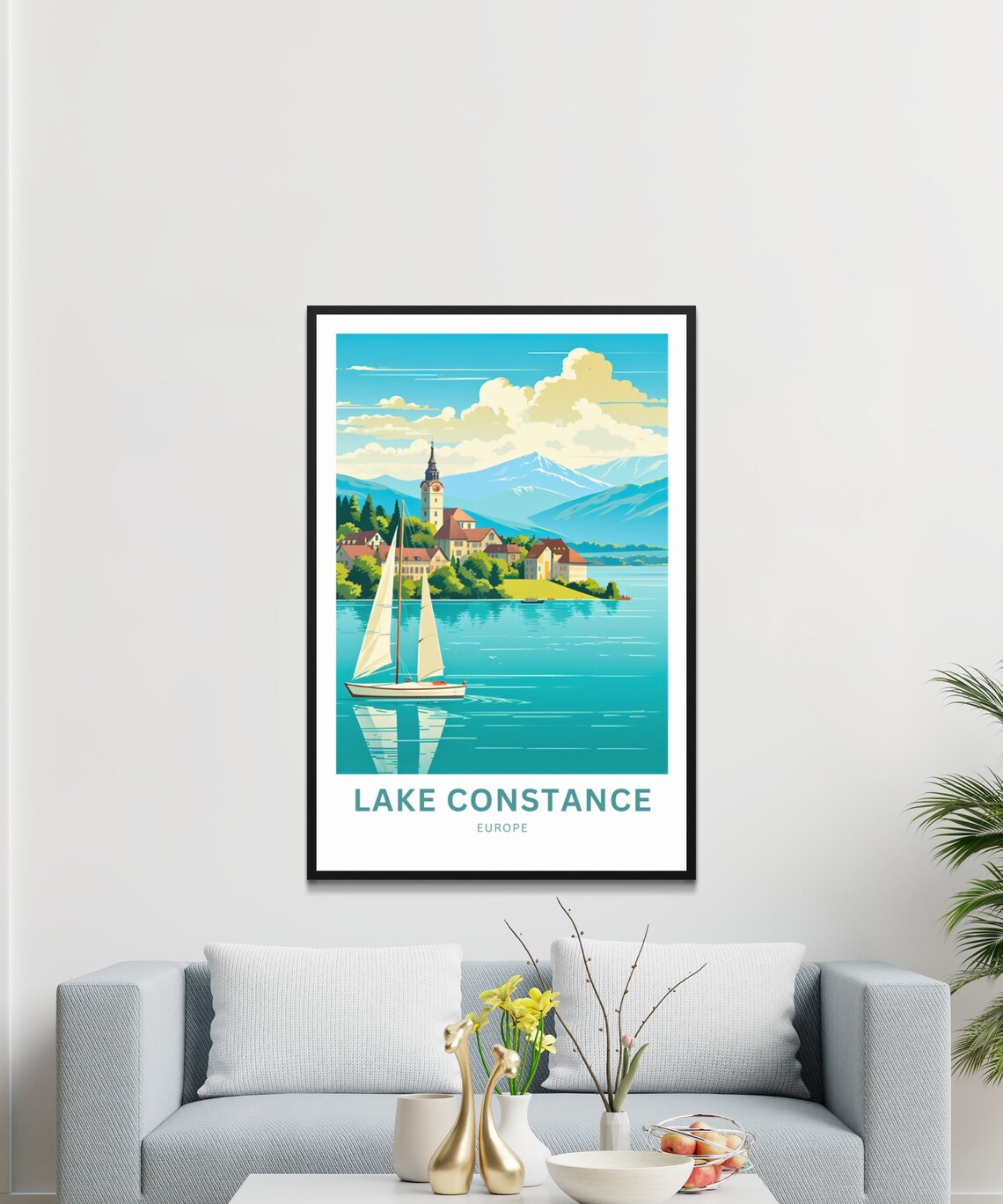 Lake Constance Europe Sailboat Historic Church Town Lake Travel Poster - Image 2