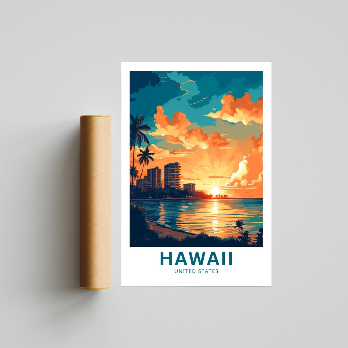 Hawaii Beach Sunset Palm Trees Vibrant Tropical Travel Poster - Image 4