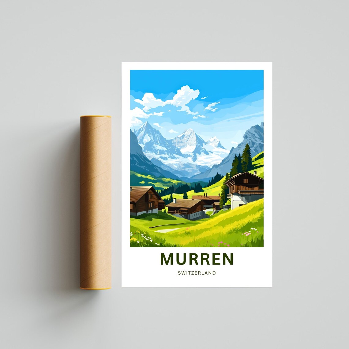Personalized Murren Switzerland Alpine Village Chalet View Poster - Image 4
