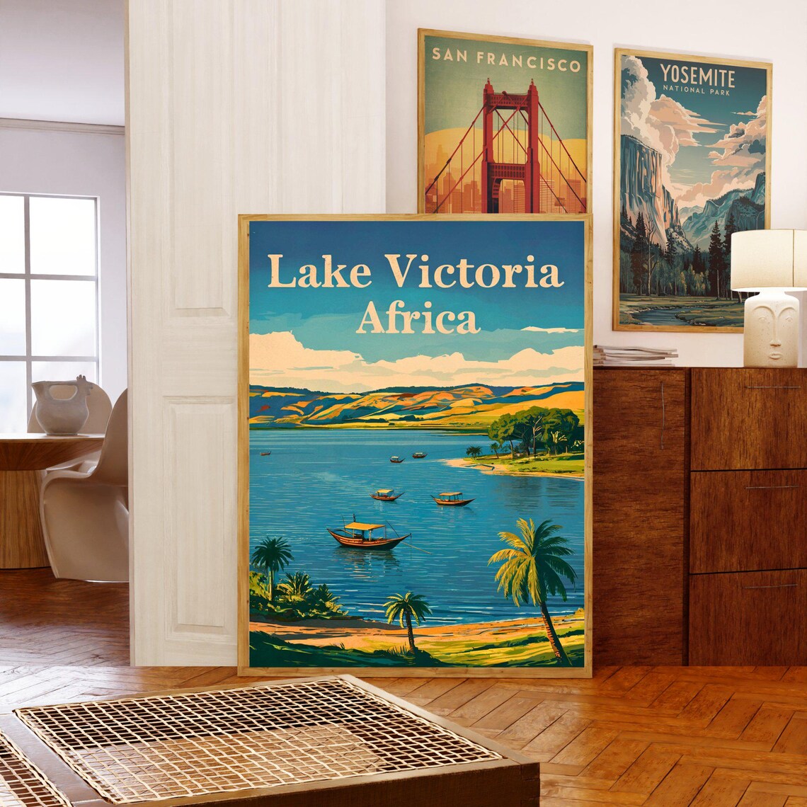 Lake Victoria Africa Fishing Boats Palms Lake Scene Travel Poster - Image 5