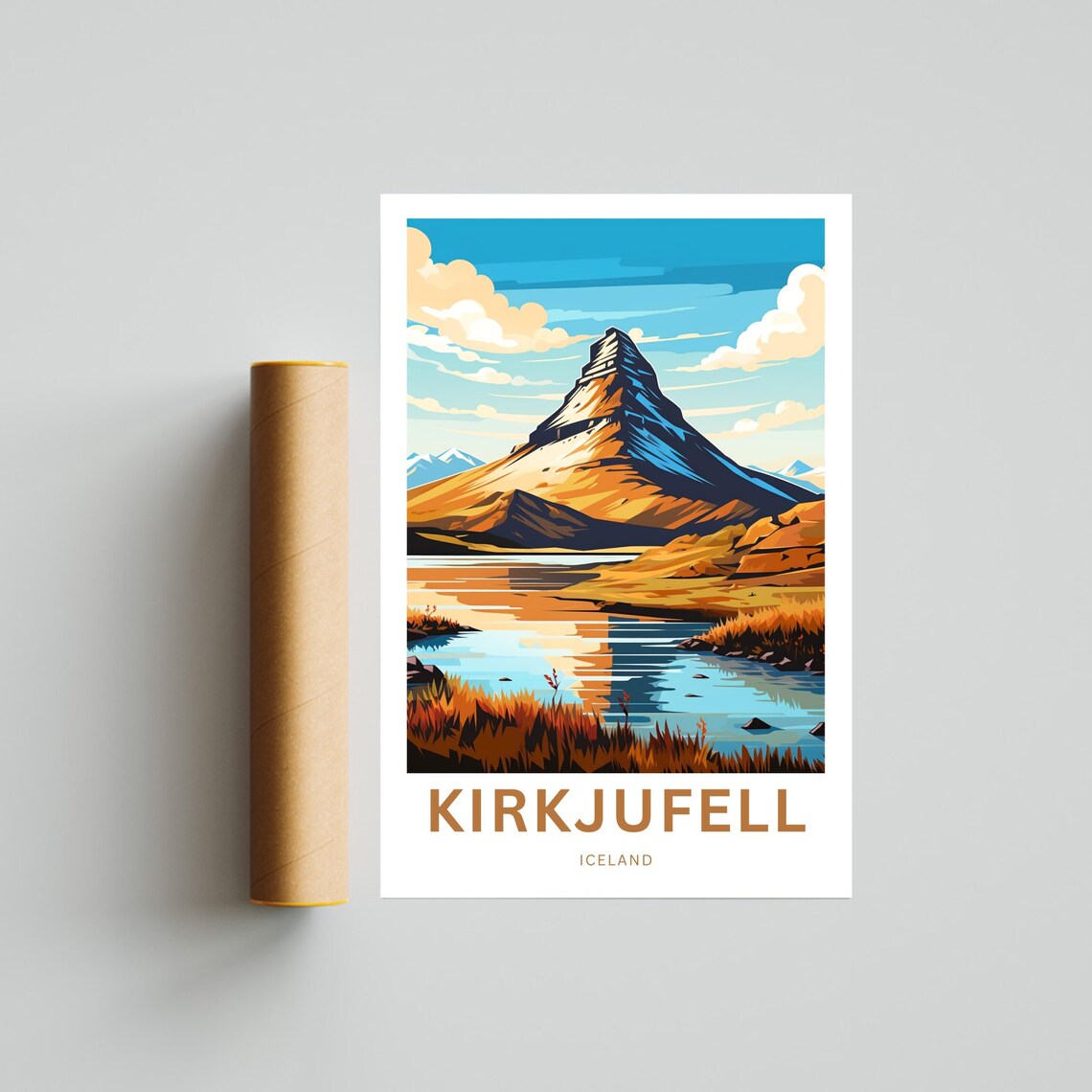 Kirkjufell Iceland Travel Poster Mountain Lake Reflection Art - Image 4
