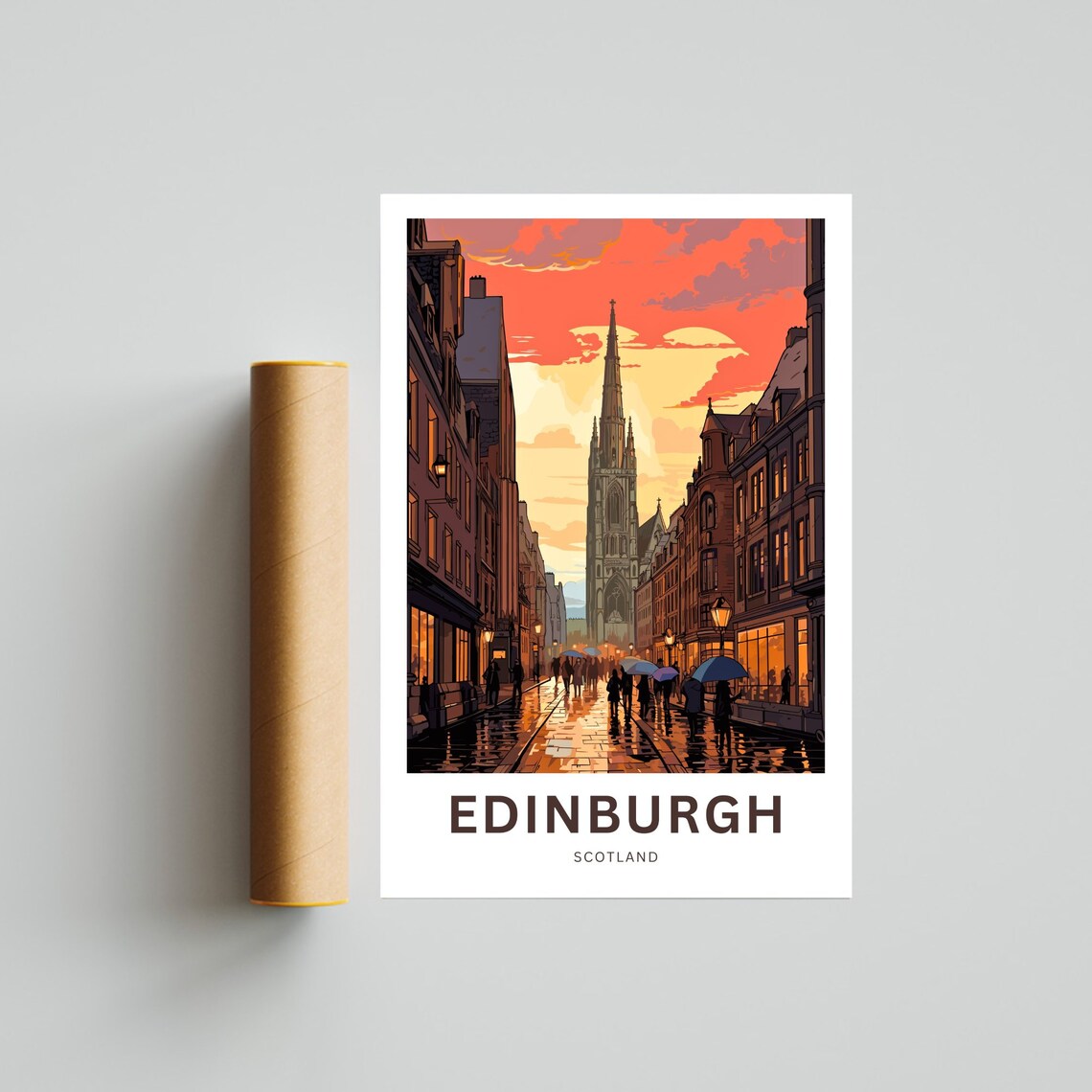 Edinburgh Scotland Royal Mile Church Spire Sunset View Poster - Image 4