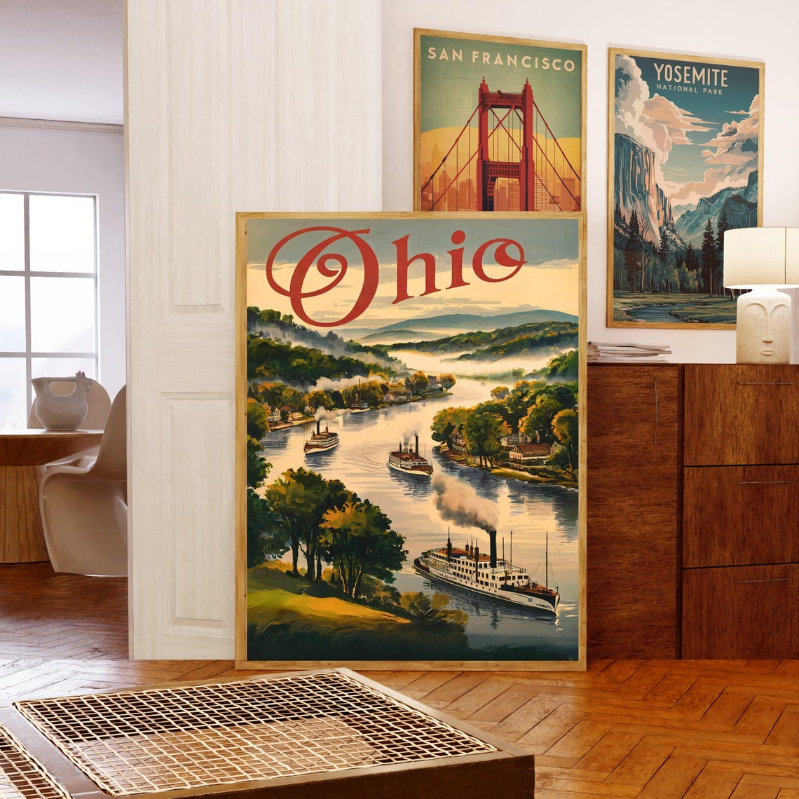 Ohio River Steamboats Vintage Retro Paddleboat Travel Poster - Image 5
