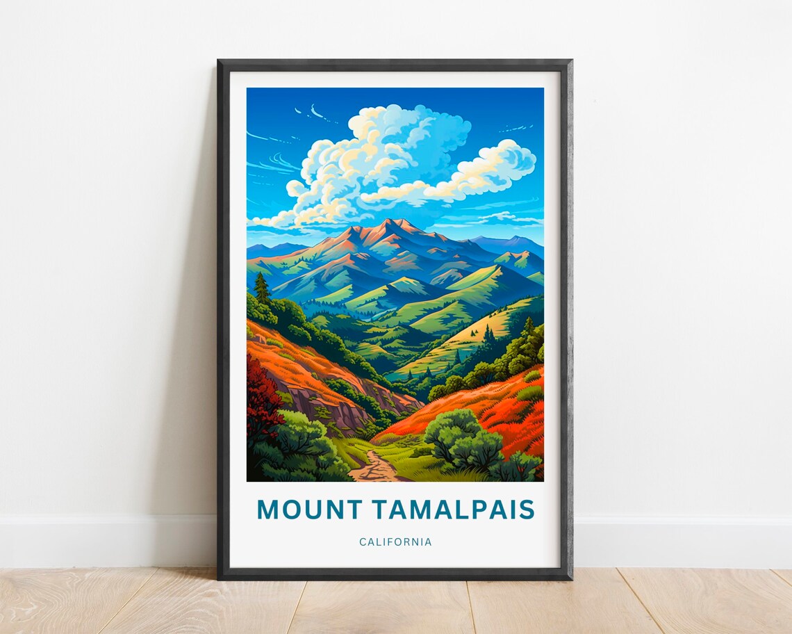 Mount Tamalpais California Orange Hills Summit Vintage Travel Poster