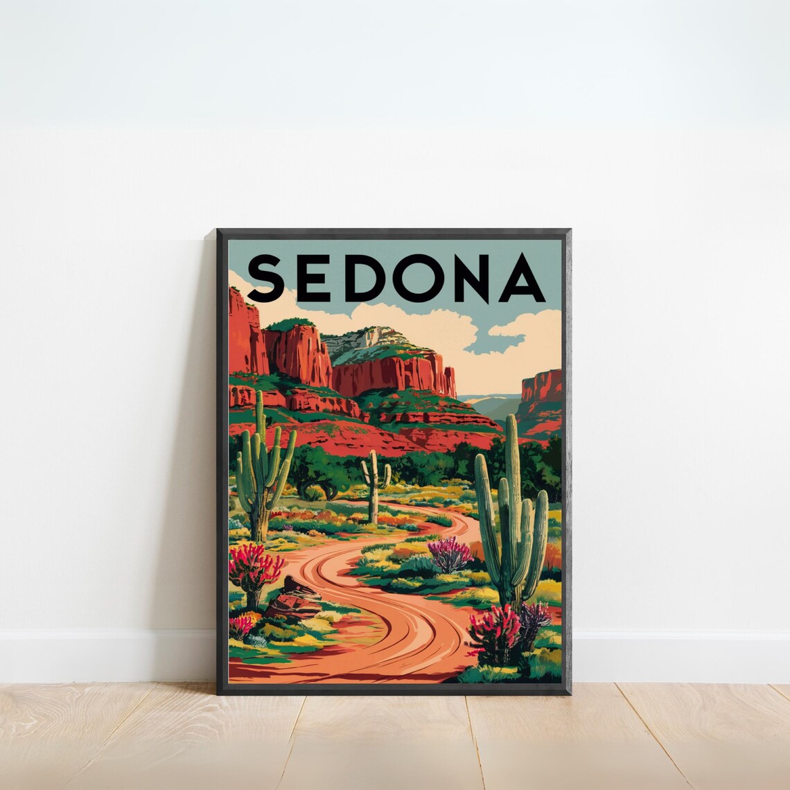 Sedona Arizona Desert Trail Saguaro Cacti Vintage Travel Poster
