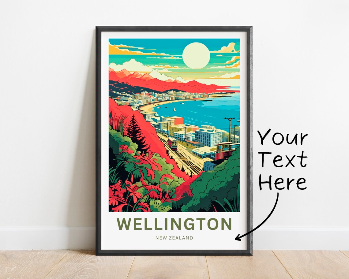 Wellington New Zealand Cable Car Sunlit Bay Retro Art Poster