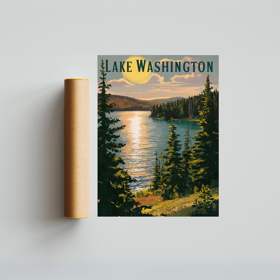 Lake Washington Sunset Evergreen Lakeshore Vintage Travel Poster - Image 4