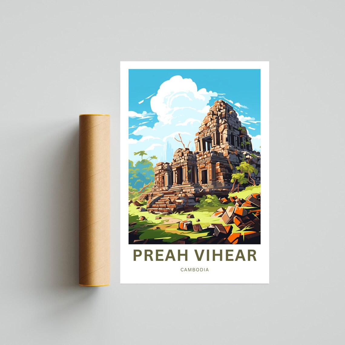 Preah Vihear Cambodia Ruined Temple Golden Ruins Travel Poster - Image 4