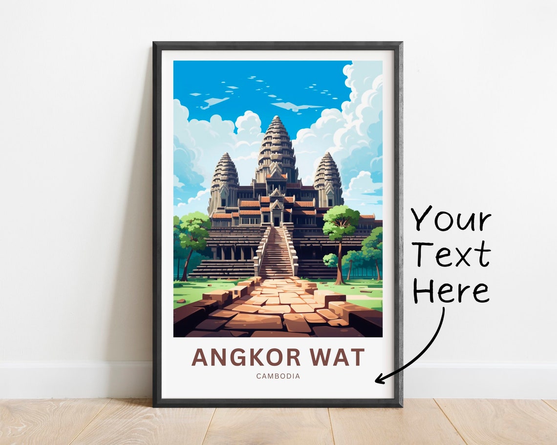 Personalized Angkor Wat Cambodia Travel Poster Stone Causeway View Art