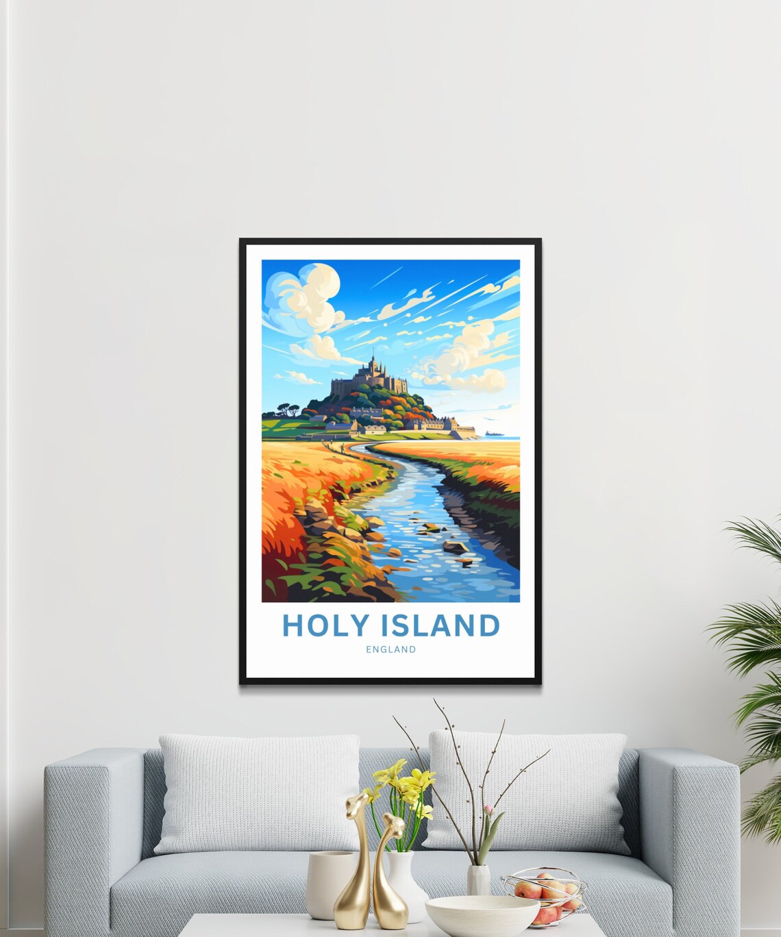 Holy Island England Personalized Castle River Marsh Travel Poster - Image 3