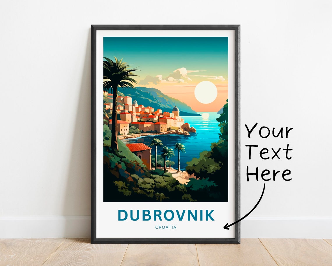 Dubrovnik Croatia Personalized Sunset Old Town Rooftops Custom Poster