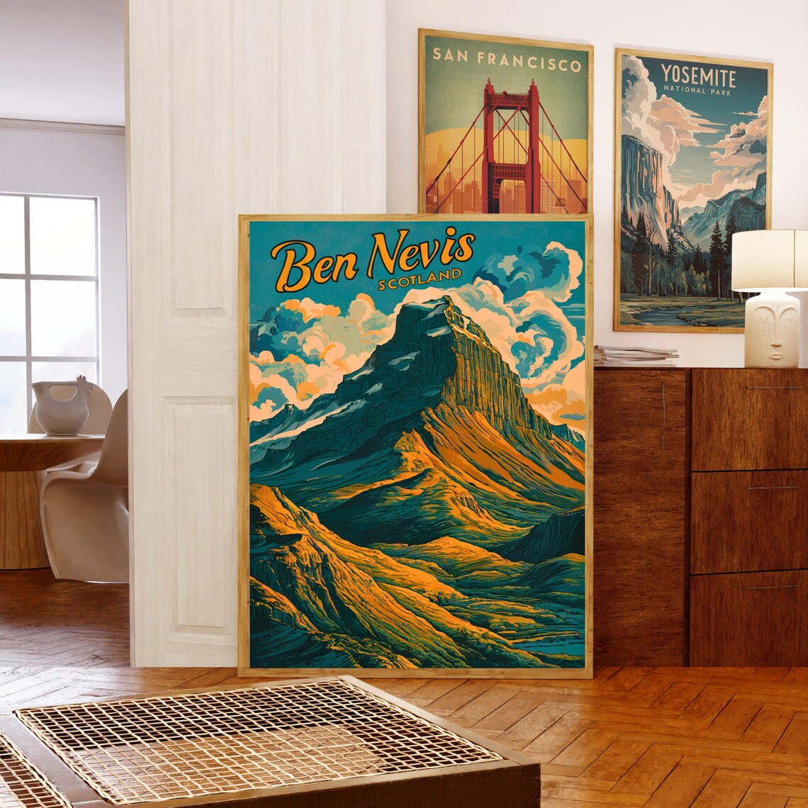 Ben Nevis Scotland Vintage Mountain Peak Clouds Travel Poster - Image 3