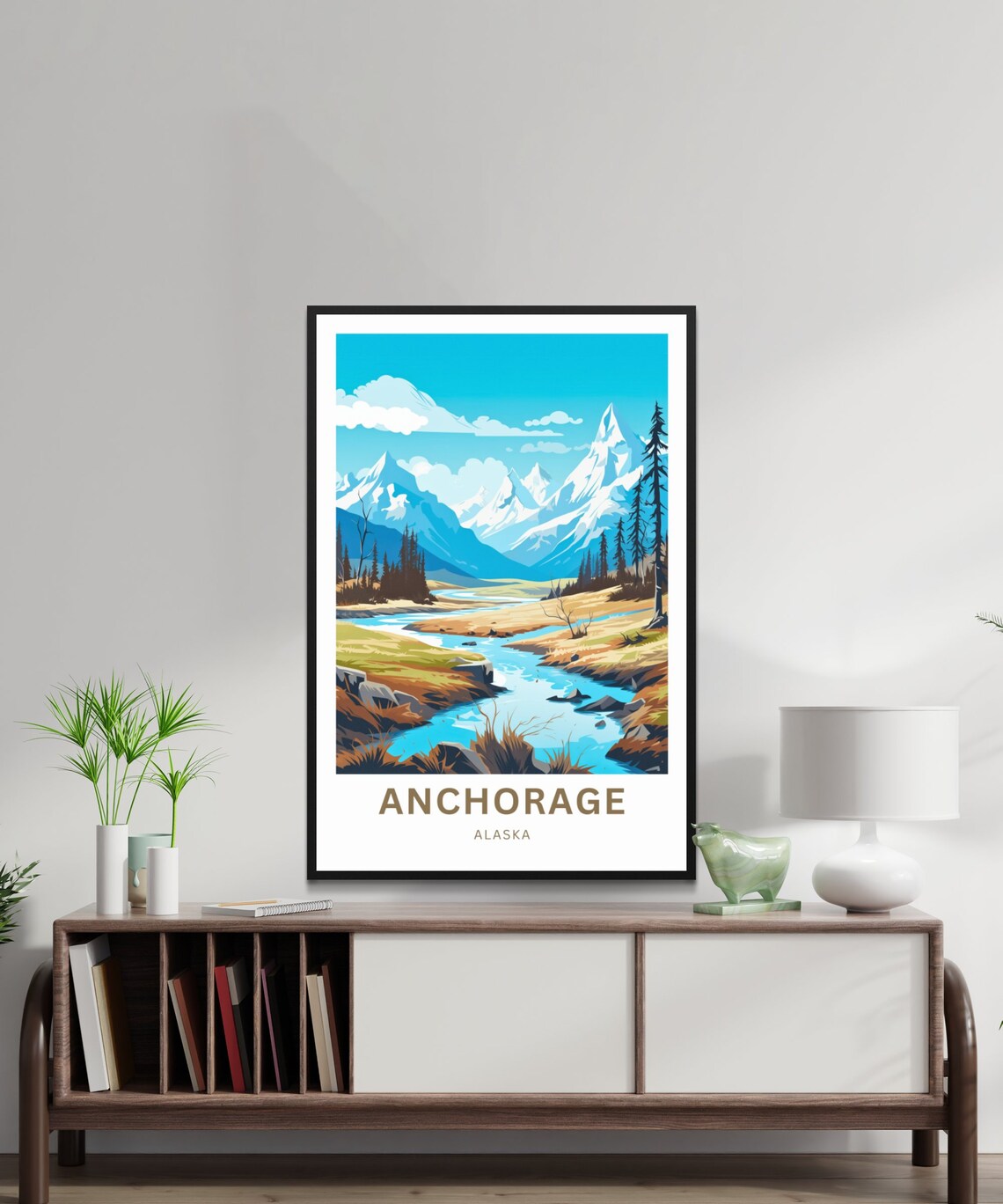 Anchorage Alaska Snowcapped Peaks River Vintage Travel Poster - Image 3