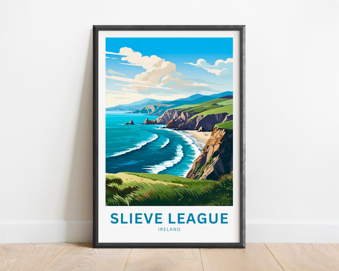 Slieve League Ireland Dramatic Sea Cliffs Coastal Waves Travel Poster