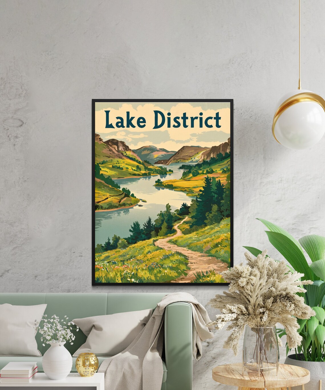 Lake District Vintage Poster Winding Lake Between Green Fells - Image 2
