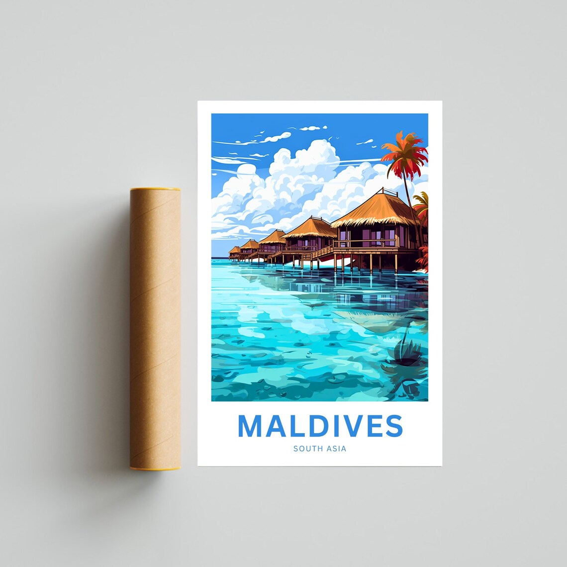 Maldives Tropical Overwater Bungalow Resort Lagoon Travel Poster - Image 4