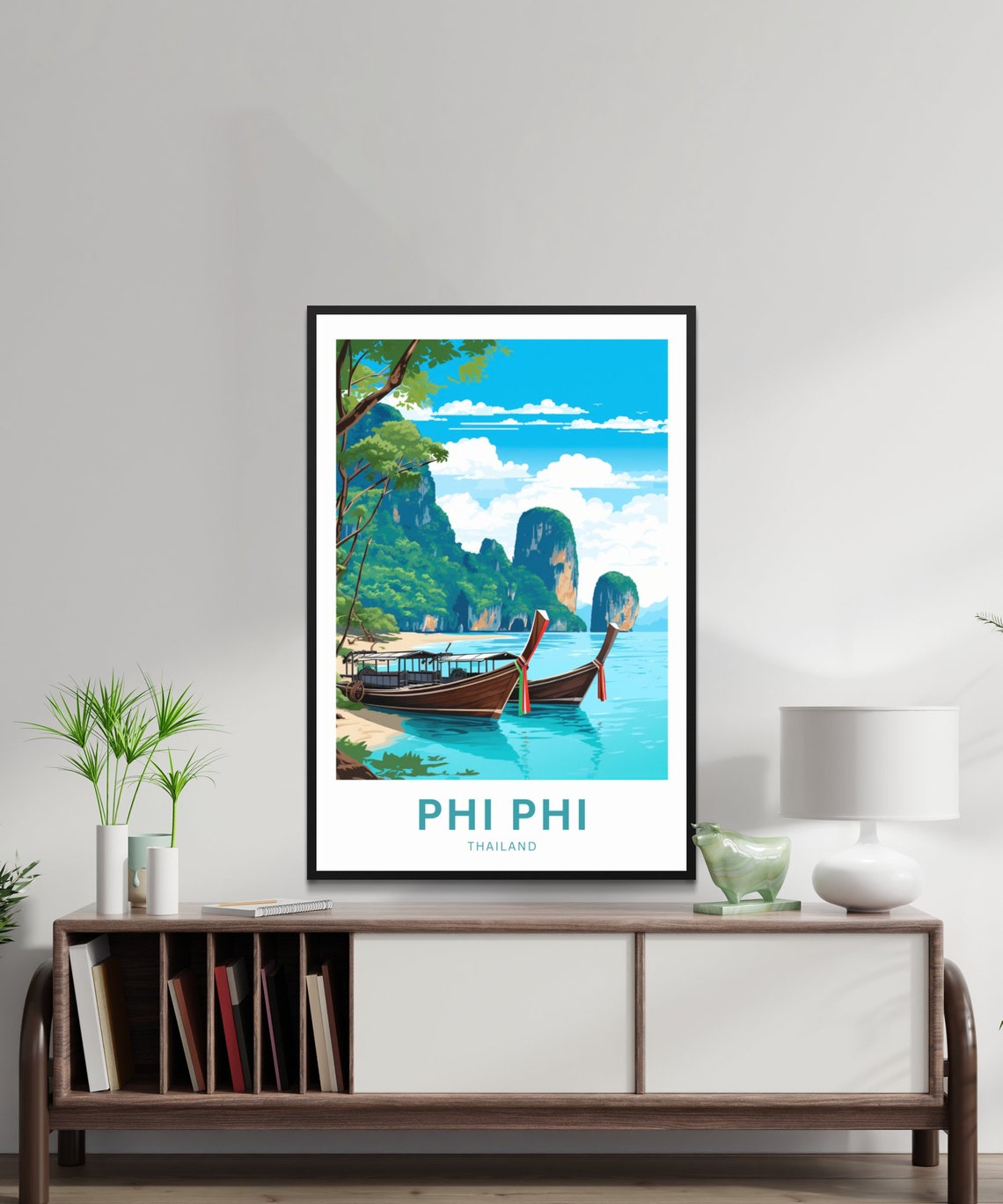 Phi Phi Thailand Longtail Boats Limestone Karsts Turquoise Bay Poster - Image 2